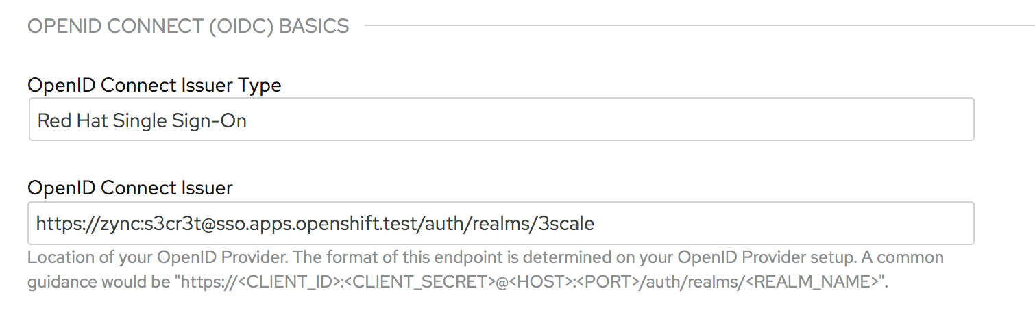 OpenID Connect Issuer settings in the 3scale Admin Portal.