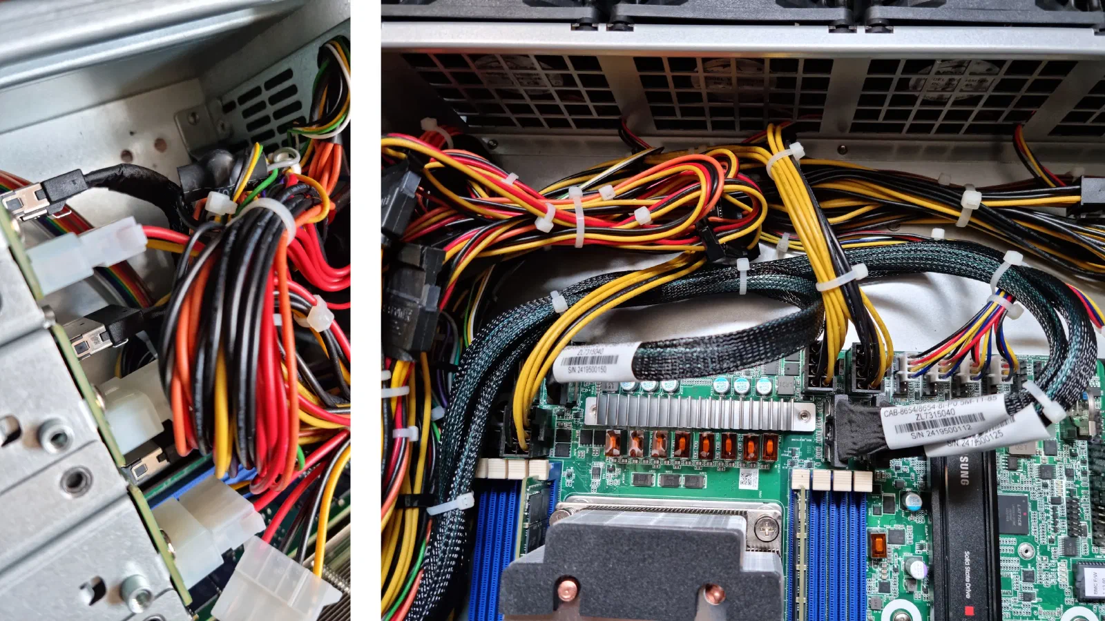 Cheminement des câbles SlimSAS / SFF-8654 dans le boîtier Innovision M24306.