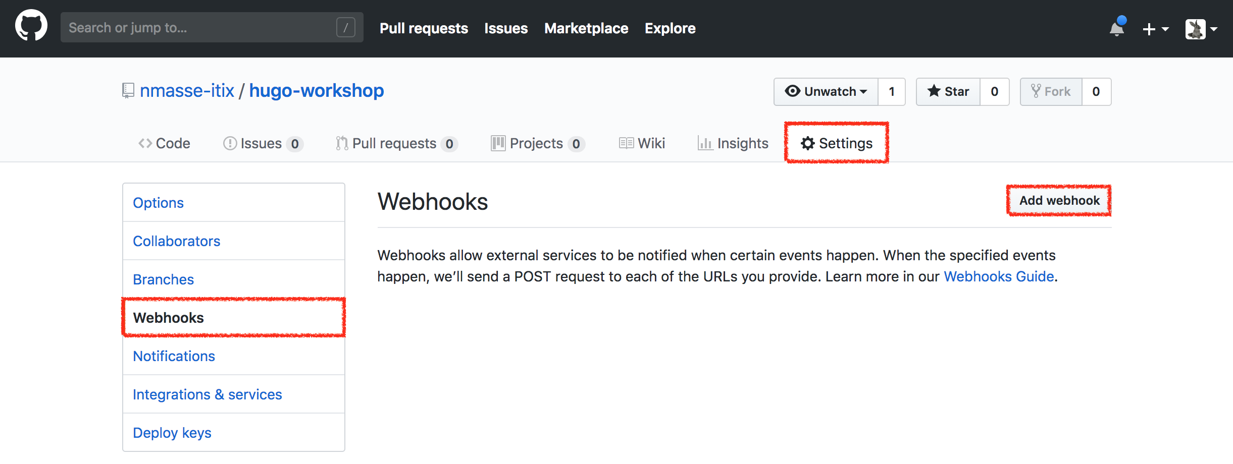 Add a webhook on GitHub.