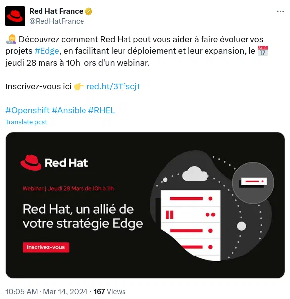 Tweet de @RedHatFrance